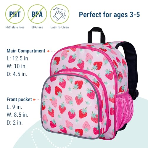 Image of Wildkin 12 Inch Toddler Backpack for Kids, Strawberry | Ages 3-7, insulated front pocket - coordinates with matching Wildkin nap mats and water bottles