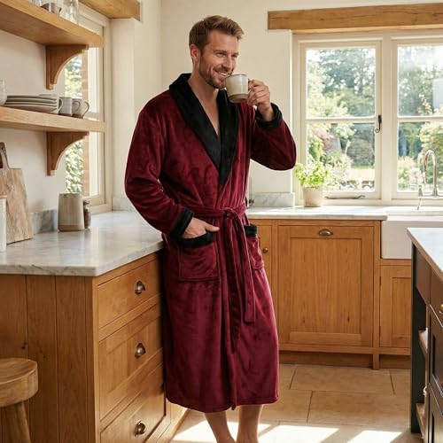 Image of U2SKIIN Mens Fleece Robe Plush Collar Shawl Bathrobe