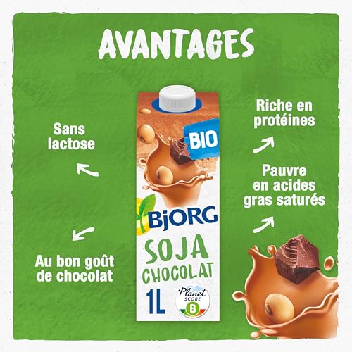 BJORG - Boisson Soja Chocolat - Une Boisson 100% Végétale - Riche En Protéines - Pauvre En Acides Gras Saturés - 1L
