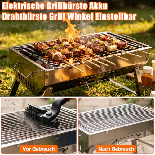Elektrische Grillbürste, Elektrische Grill Reinigungsbürste, Akku Drahtbürste Grill, 180° Verstellbarem Winkel, Grillreiniger Elektrisch, 90 Min Laufzeit, Electric Grill Brush für Grillrost, Smoker