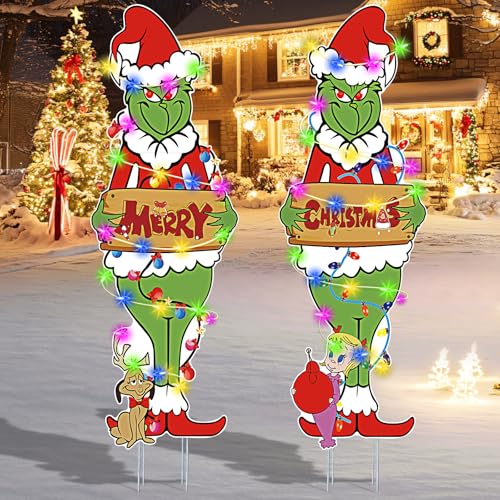 HEORIM 2 Pcs Large Christmas Outdoor Decorations with Metal Stakes Merry Christmas Yard Signs for Lawn Garden Yard Decor