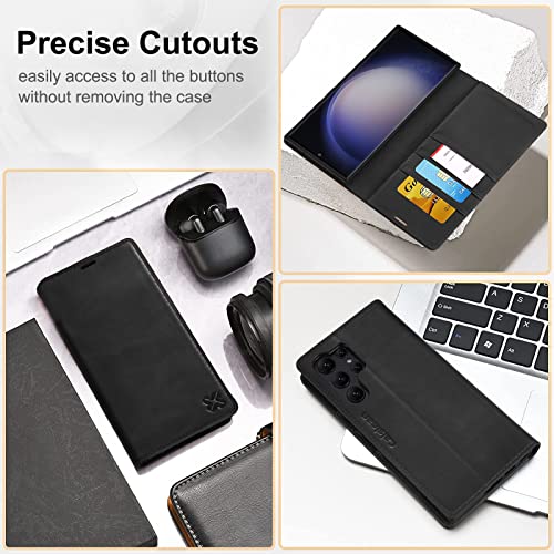 Caislean For Samsung Galaxy S23 Ultra Case Wallet Card Holders-Premium Leather Rfid Blocking Flip Cover [Shockproof Tpu Shell] Folio Phone Case Kickstand Women Men For Samsung S23 Ultra 6.8"-Black #TOP4