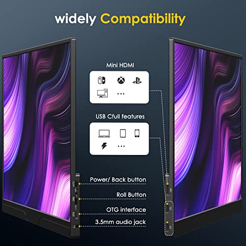MNN 2.5K Portable Monitor 13.3" 2560x1600P UHD USB-C HDMI Laptop Monitor, 100% sRGB IPS Computer Gaming Display HDR Travel Monitor w/Speakers & Smart Cover for Laptop Xbox PS5 Switch PC Phone - 8