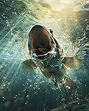 QACEYID Fish Paint by Number for Adults, DIY Oil Painting Kit on Canvas with Paintbrushes and Acrylic Color, Paint by Numbers for Beginner, for Home Wall Decor 16x20 Inch