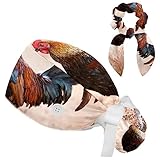 2 Pieces Surgical Cap for Long Hair Scrub Cap with Hairband Nurse Cap, Chicken Cock Bird Farm Animal