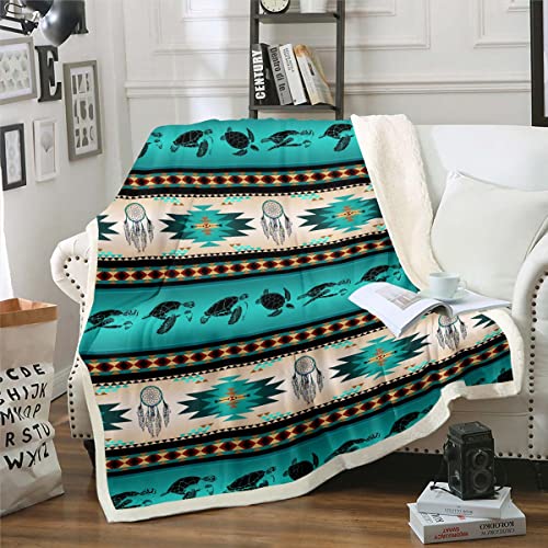 Erosebridal Sea Turtle Throw Blanket Dream Catchers Fleece Blanket For Kids Child Boys Girls,Southwestern Native Aztec Blanket Exotic Boho Tribe Blankets 90"X90",Nautical Sea Animal Ocean Decor,Green #TOP13