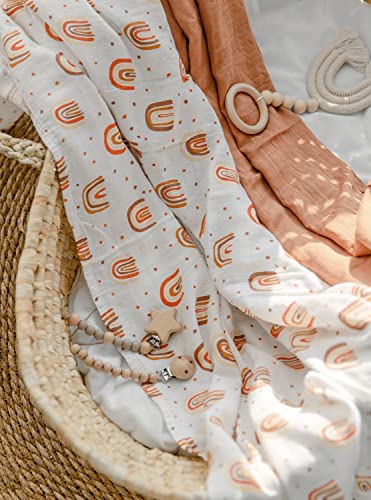 Baby Muslin Baby Swaddle Blanket Rainbow Print, Luxurious, Soft And Silky, 70% Bamboo 30% Cotton 47X47Inch，Neutral Receiving Blanket  Receiving Swaddlinget For Boys & Girls #TOP6