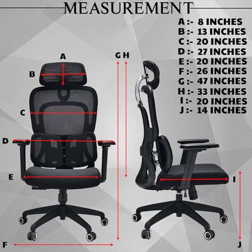 Image of MRC Seltos Cushion Ergonomic High Back Mesh Office Computer Chair with Height Adjustable Orthopedic Spring Lumbar Support,4D Armrests,Multi Lock Mechanism,Seat Sliding (Black)