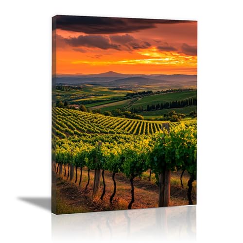 Tableau Paysage Montagne Jaune - Peinture Coucher de Soleil 40x60cm