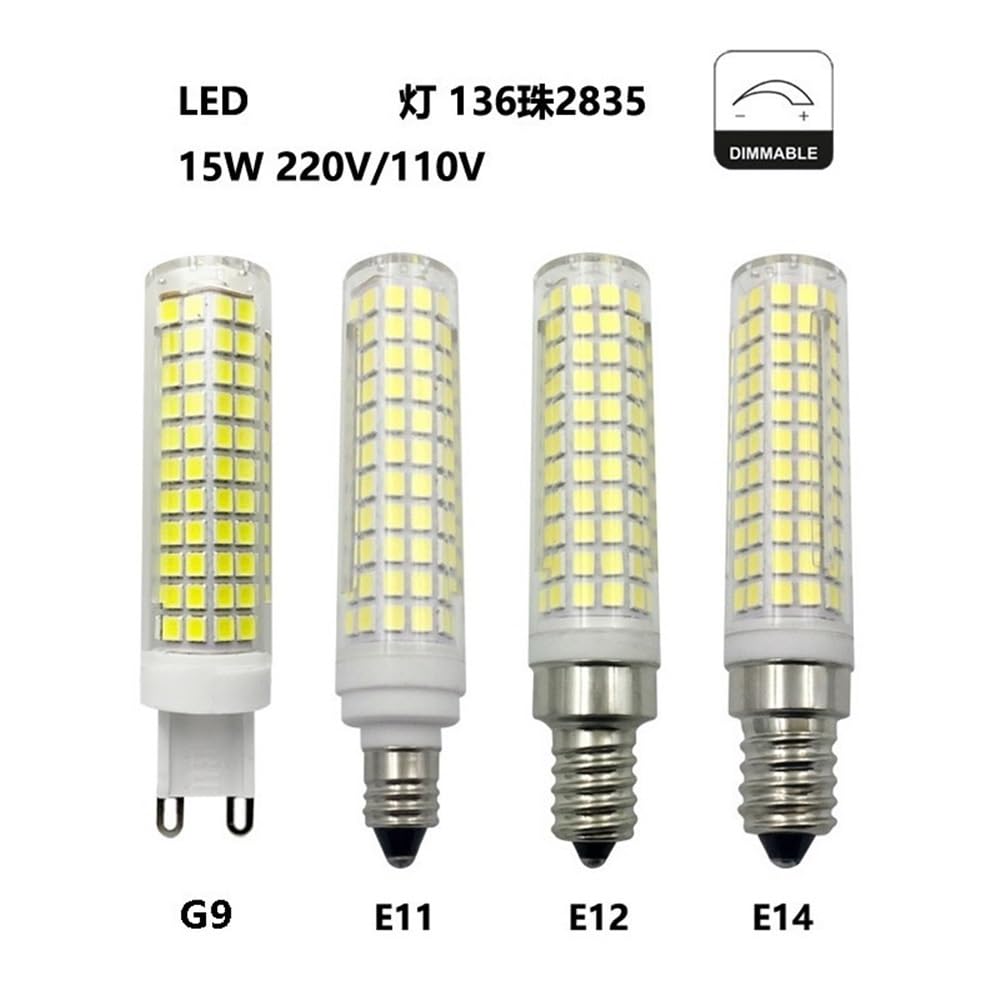 YSJX Lighting, Confezione da 10, lampadina LED a mais AC220V G9/E11/E12/E14 2835SMD 136LED 15W lampadina in ceramica dimmerabile(Warm white,E14 15W)