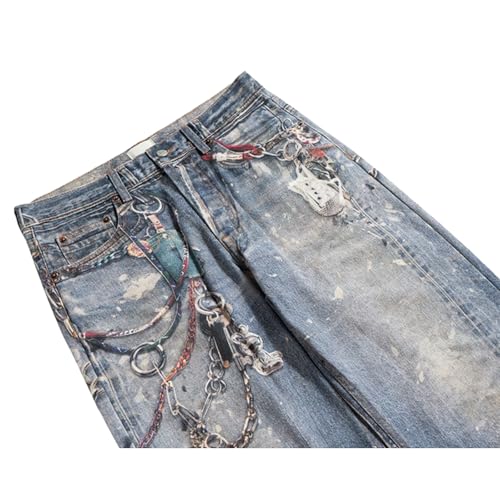 Baggy Jeans Men Washed Emo Y2k Denim Pants Men Loose Fit Streetwear for Skater Jeans with Punk Chain3
