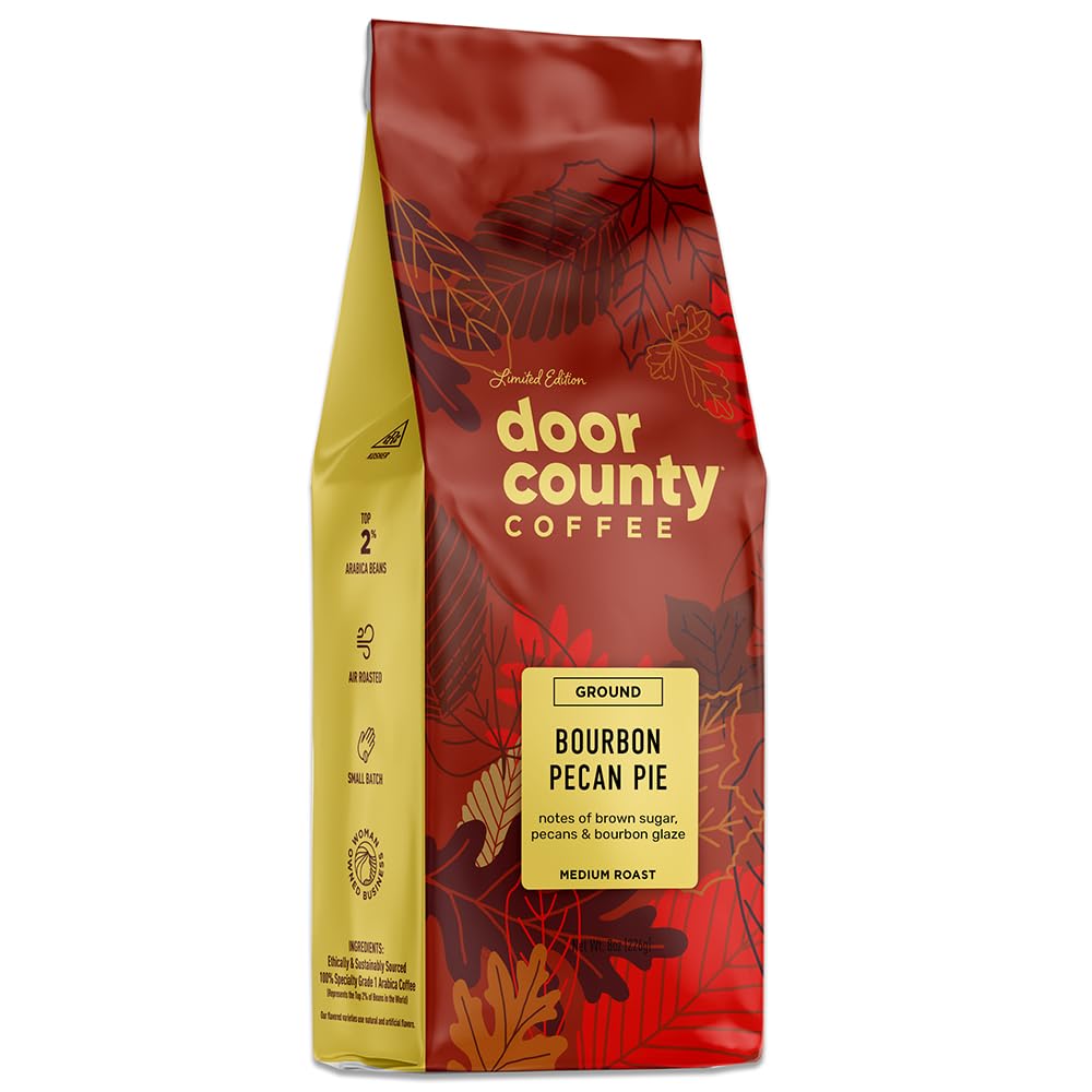 Door County Coffee Bourbon Pecan Pie Flavored Ground Coffee, 8 oz bag