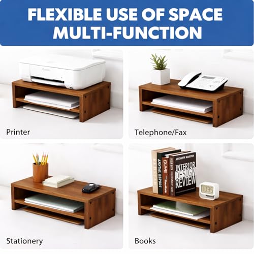 Image of Enigmatic Woodworks Wooden Monitor Stand with Storage Organizer for Desk, Tables, Office, Home, Studio, Study Table (Walnut)