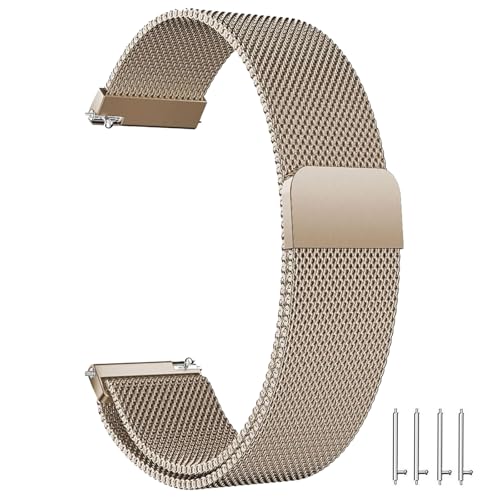 ZLZKJS Metall-Uhrenarmbänder, gewebt, Schnellverschluss, verstellbares Edelstahl-Ersatzarmband mit Magnetverschluss für Herren und Damen, 14 mm, 16 mm, 18 mm, 20 mm, 22 mm, 24 mm (Vintagegold, 18mm)