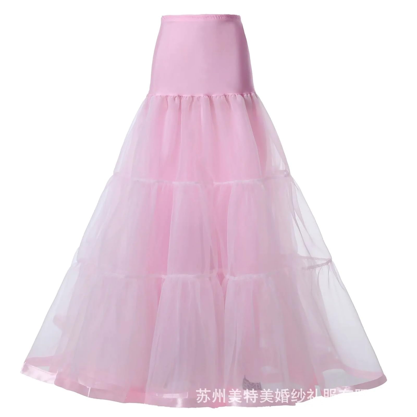 Jupon sous Robe Femme Jupon à Volants de 98 cm de Long, Crinoline, Vintage, for Robe de mariée, sous-Jupe, Tutu, balançoire, avec Bordure en Ruban(Pink,S-M)