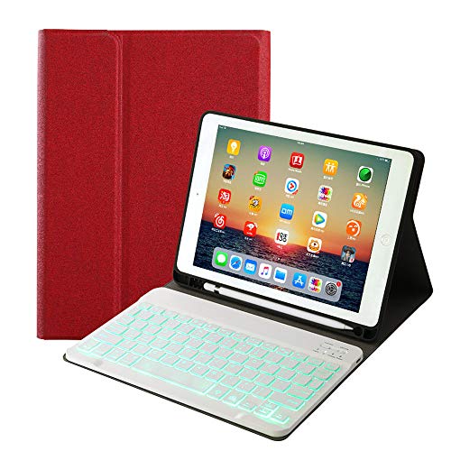 Top Rated for iPad 9th Gen(2021)/7th 8th Generation 10.2-inch Keyboard Leather Case,7 Colors Backlit Wireless Bluetooth Removable Keyboard with Slim Folio Cover for iPad 10.2"(Red)
