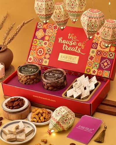 Image of Hyperfoods Diwali Hamper Diwali Gifts For Employees Diwali Gift Items Diwali Gift Hamper Diwali Gift Box Diwali Sweets Gift Box Roasted Cashew Almond With Kaju Katli Diwali DIY Light Lamps