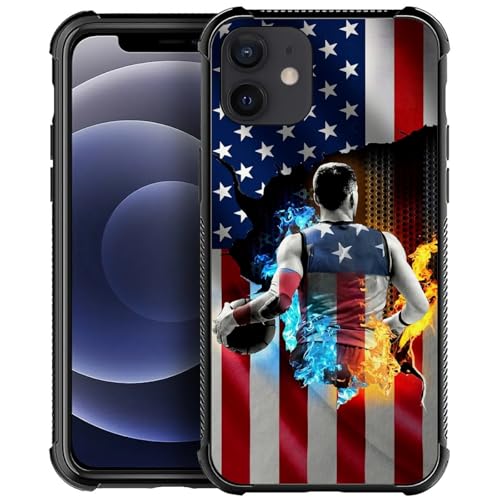 DJSOK Compatible with iPhone 12 Mini Case，Design Pattern Back Bumper Anti Scratch Reinforced Corners Soft TPU Caver,Cases for Men Women-Ice and Fire Basketball American Flag