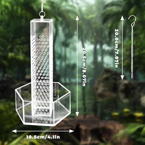 Hookable Bearded Dragon Feeder, Chameleon Feeding Bowl, Hanging Transparent Acrylic Reptile Feeder with Column for Insects to Climb, Tank Aquarium Accessories for Lizard Lguana Gecko Toad Frog
