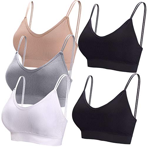 BQTQ 5 Stücke Bralette Damen V Hals Cami Top BH Bralettes Schlafen BH für Frauen Mädchen, M(Weiß, Schwarz, Beige, Grau)