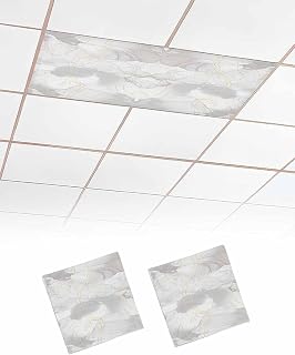 Marble Texture 2 Pcs Fluorescent Light Covers, Gray Gradient Modern Art Magnetic Light Filters Shade Panel Light Covers for Ceiling Lights Classroom Office Home Ceiling Decoration, 4 x 2 Ft