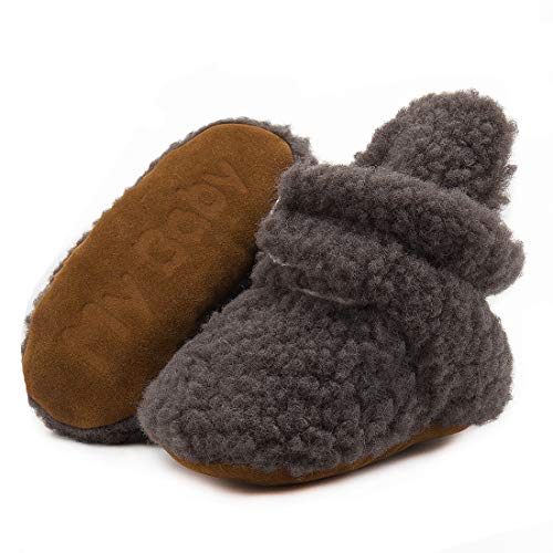 Image of ohsofy Newborn Baby Cotton Booties Stay On Slipper Winter Warm Soft Shoes Non-Skid Infant Ankle Boots Crib Shoes