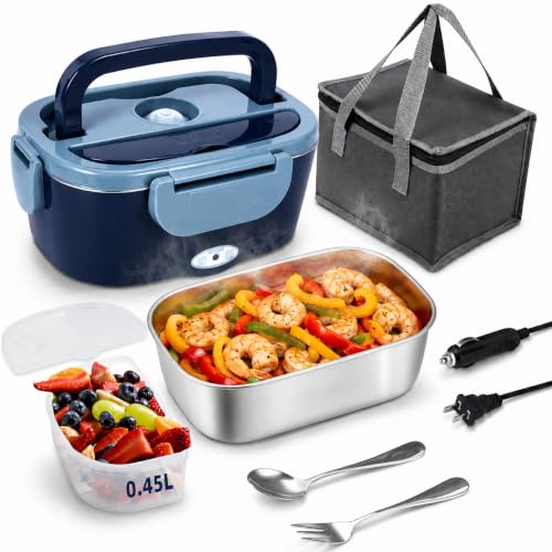 Image of Electric Lunch Box, 80W Heated Lunch Box for Adults, 1.5L Fast Heating Lunch Box Warmer for Car /Truck /Work /Travel,12V /24V /110V Portable Food Warmer