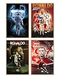 Soccer Superstar Poster Cristiano Ronaldo Canvas Wall Poster Living Room Bedroom Gym Fan Gift Poster Souvenir Decoration Suitable for Teenagers Decorating Dormitory Set of 4 Unframed 08 in. X 12 in.