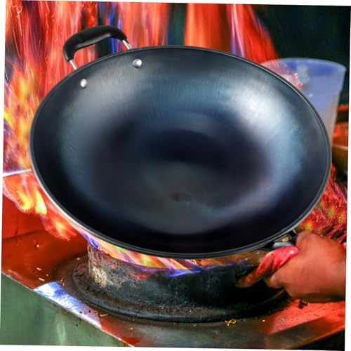 Wok de hierro antiadherente con mango de madera miniatura 3