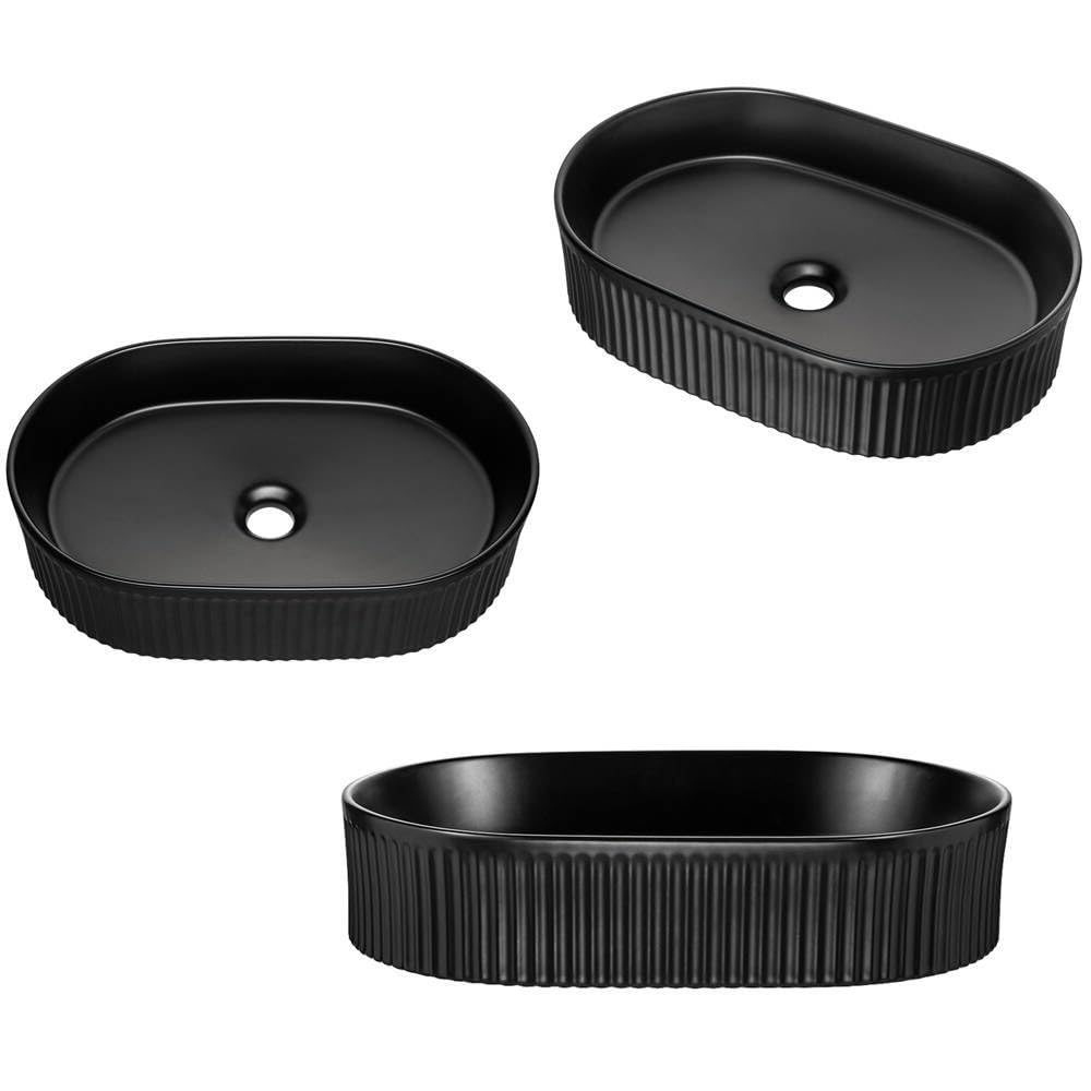 [en.casa] Conjunto Mueble de Baño con Lavabo Ovalado Newport Armario Bajo Baño Suspendido con 2 Puertas y Encimera 1 Lavabo de Cerámica Aglomerado 80x71x40 cm - Negro/Efecto Roble