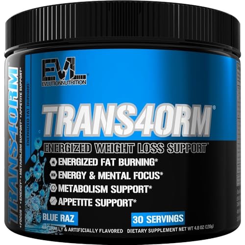 Evlution Thermogenic Fat Burning Support Powder Nutrition Trans4orm Fast Acting Energy Powder to Support Fast Metabolism Weight Loss and Mental Focus with CLA Carnitine and Alpha GPC – Blue Raz