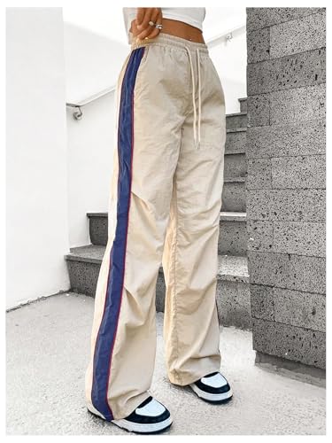 Verdusa Women's Color Block Baggy Pants Drawstring Waist Wide Leg Loose Trousers with Pockets3
