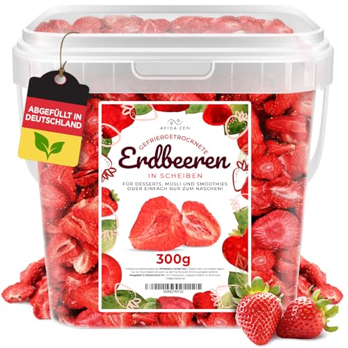 AVIDA · ZEN Erdbeeren gefriergetrocknet in Scheiben, 300g gefriergetrocknete Früchte, 100% natürliche, ungezuckerte fruchtige Erdbeerchips, getrocknete Erdbeeren ohne Zusatzstoffe