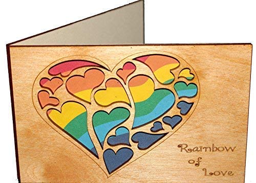 Real Wood Rainbow Of Love Hearts Greeting Card For Him Boyfriend Husband Her Girlfriend Wife Lgbtq Lgbt Lgb Gay Lesbian Couple Wedding Day Anniversary Happy Birthday Get Well Mother's Day Wooden Gift E #TOP2