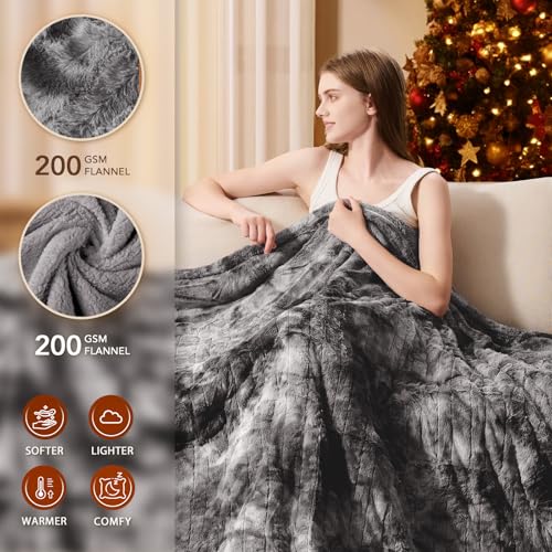 Image of Homemate Electric Heated Blanket Twin Size - 62 inchx84 inch Heating Blanket Twin Size 1 /2 /4 /6 /8 Hours Auto-Off 10 Heat Level Over-Heat Protection Luxury Faux Fur Sherpa ETL Certification