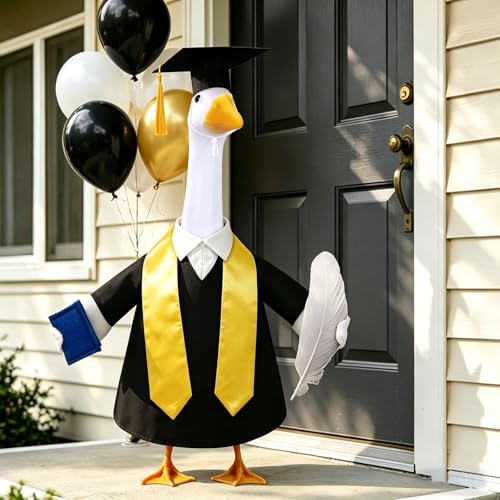 Teeanzo Graduation Porch Goose Outfit for 23 Porch Goose Holiday Graduation Gown Costume Party Outdoor Garden Patio Yard Lawn Art Decoration (Black)