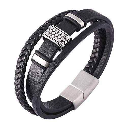 Men's Multi-Layer Braided Leather Bracelets with Stainless Steel Magnetic Closure, Men Jewelry/Magnetic Bracelet/-Unique Gifts for Men or Women,Wrist Cuff Bangle 8.0-8.6 Inch (Type B-8 in)