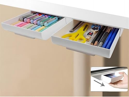 Organizador de cajones grande para debajo del escritorio, 2 unidades, soporte para cajón de escritorio, accesorios de escritorio de plástico y