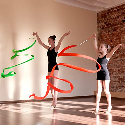 Image of 32 Pieces Dance Ribbons Rhythmic Gymnastics Rainbow Streamers, Kids Artistic Baton Twirling Ribbons with Non-Slip Handle for Dance Party, Talent Shows, Dance Gymnastics, 16 Colors