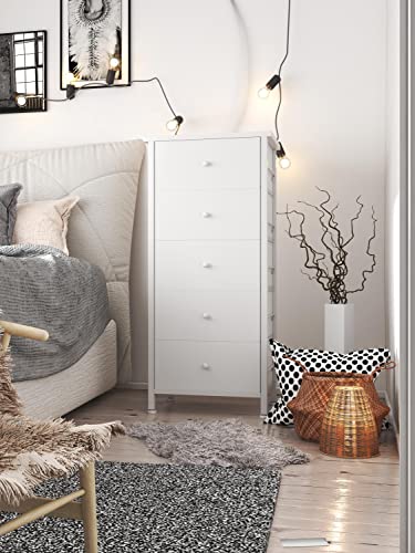 Boluo Tall White Dresser For Bedroom 5 Drawer Dressers & Chests Of Drawers Fabric Dresser Storage Tower For Closet Kids And Adult Modern #TOP1