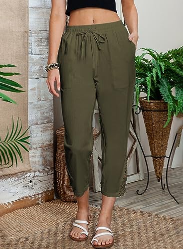 Image of Acelitt Women Casual Lightweight Drawstring Elastic Waist Pants with Pockets, S-XXL