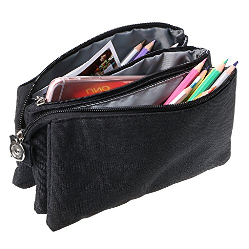 Sumnacon 3 Couches Multi-Fonctions Trousse de Crayon, Trousse de Maquillage ou Sac à Main etc. (Noir) Cover