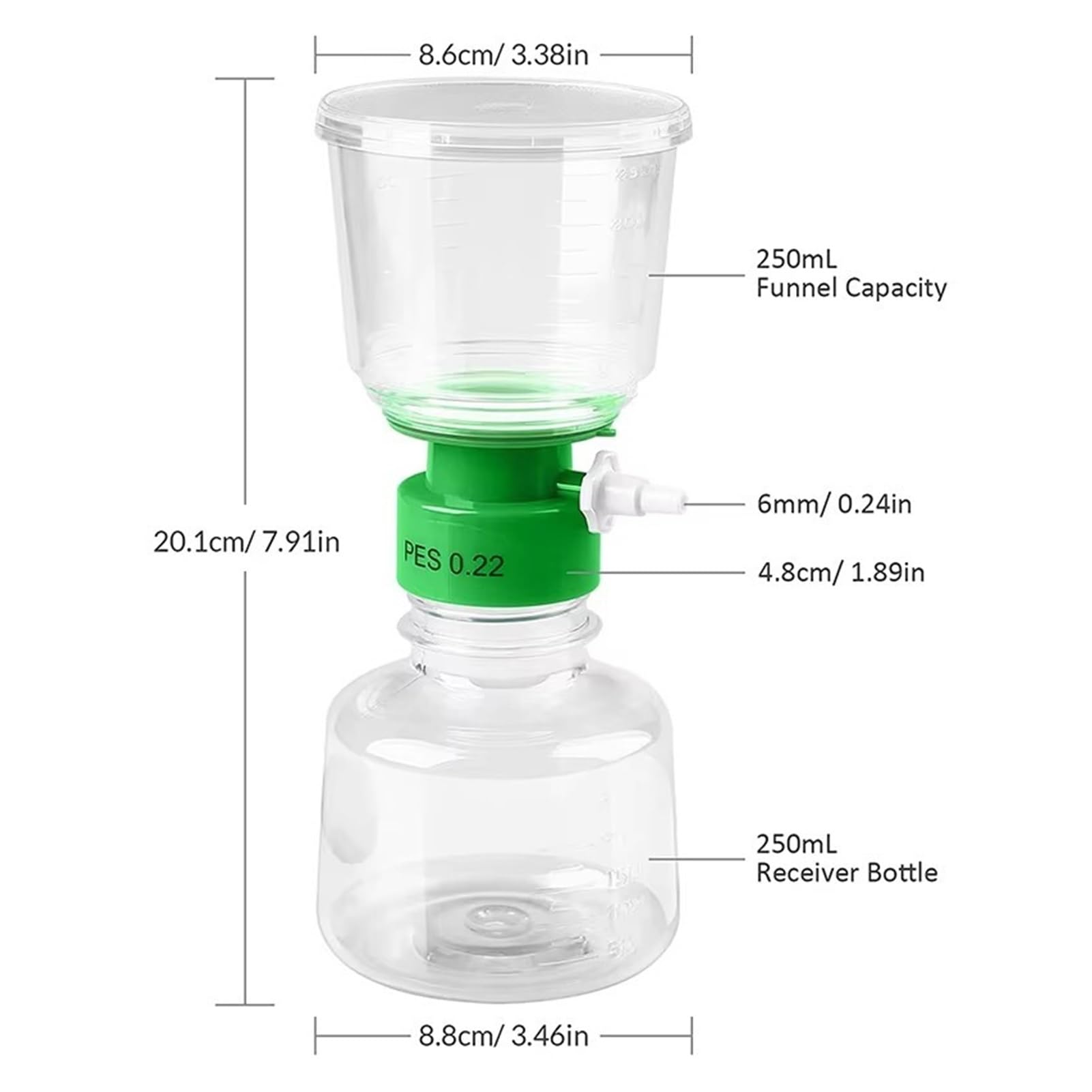 Vakuumfiltereinheiten 12 Stück sterile Einweg-Vakuumfiltereinheiten for Flaschenaufsätze mit PVDF-Membran, 150/250/500 ml/1000 ml(250ml 0.45um 12pk)