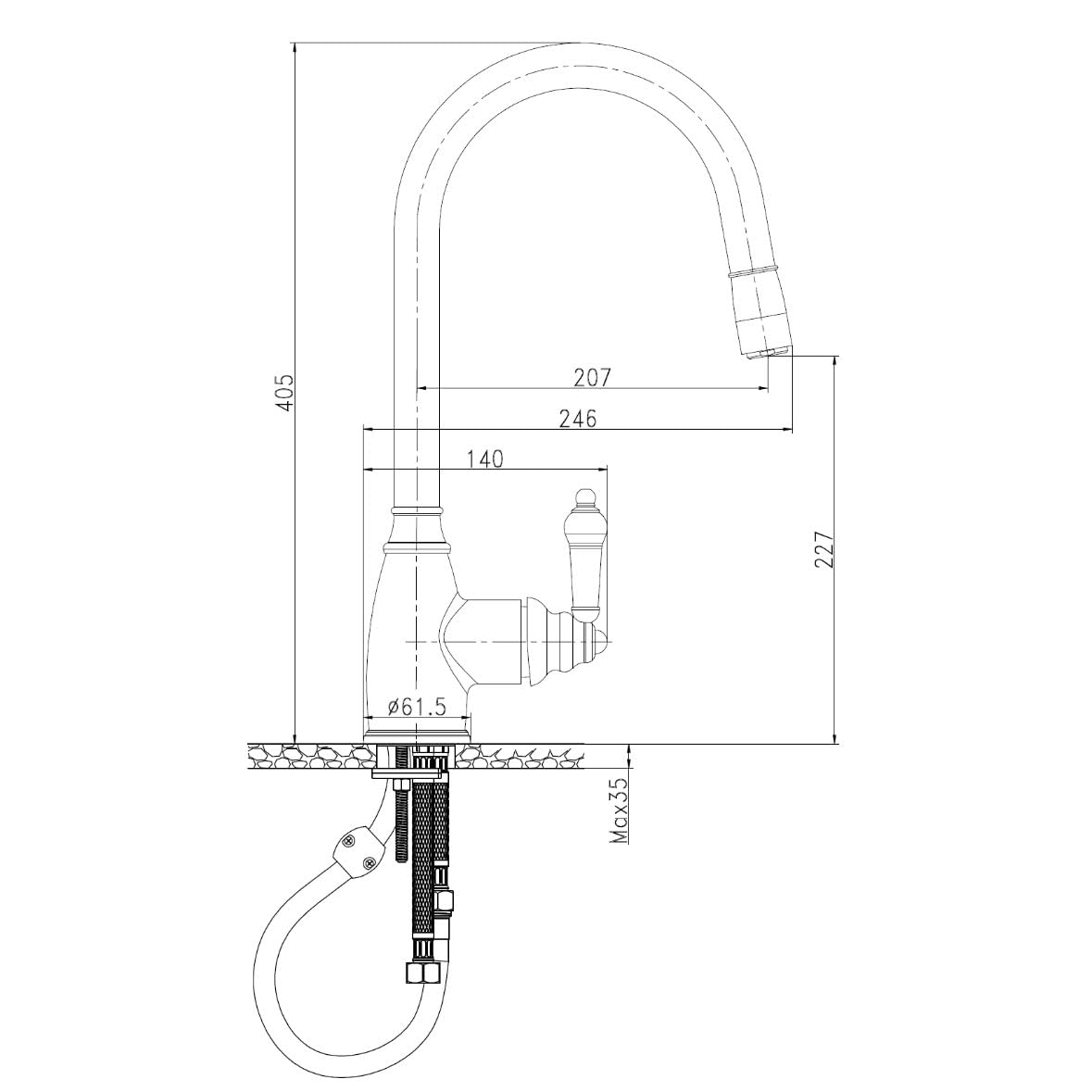 Essebagno Grifo de cocina Ascott con ducha de mano en cromado