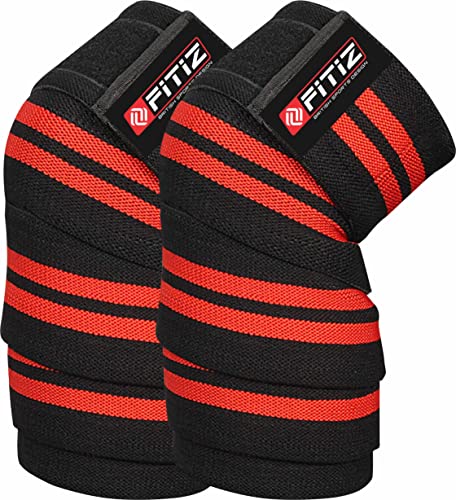FITIZ Knee Wraps Weight Lifting Straps Heavy Duty Elasticated Knee Support for Squatting, Knee Bands for Cross Fit, GYM, Pain, WOD, Cross Training, Powerlifting Knee Guard, Knee Support for Men/Women