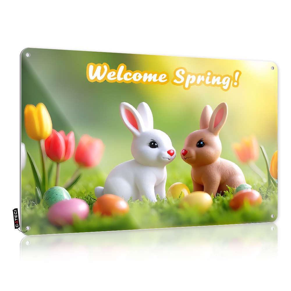 Sujd Colour Two Bunnies Sit In Grass With Colorful Eggs And Tulips. Decaor Rustic - Signs Gift For Maid Of Honor Vintage Wall Art(30X40cm)