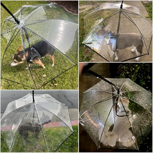 Enjoying Kleiner Hundeschirm, Hunde Regenschirm mit Leine Einstellbar, Regenmantel Hundeschirm Spaziergang im Freien, Wasserdicht Regen Schnee, Selbstmontage