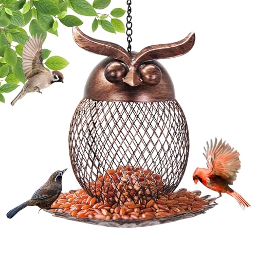 QZLOHOM Bird Feeder for Outdoor, Squirrel Proof Metal Wild Bird Feeder Decoration for Hanging Outside Garden Yard, Cute Cat-Shaped