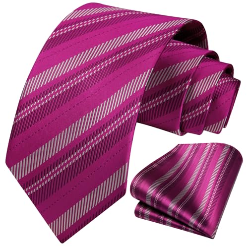 Image of HISDERN Mens Striped Ties Classic Silk Woven Tie and Pocket Square Set Formal Business Necktie Handkerchief for Wedding