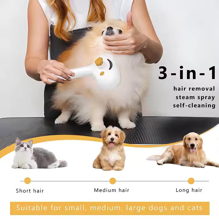 Image of Cat Brush for Shedding Rechargeable Cat Steam Brushes for Indoor Cats Self-Cleaning Pet Grooming Tool for Long and Short Hair Steamy Dog Comb Cat Deshedding Hair Brush, Yellow